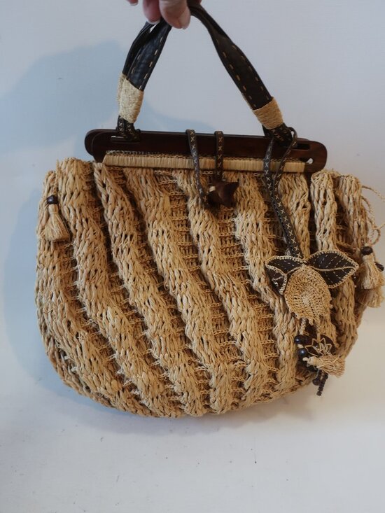 Tocca Handbags - Womens Tocca Beige Straw & Leather Handbag